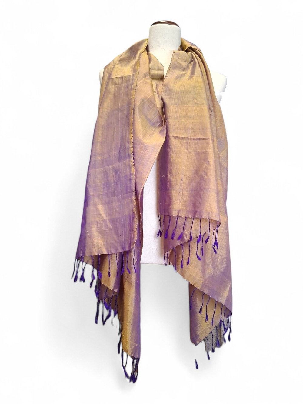 Women's Iridescent Gold Purple Silk Wide Scarf 32" X 72" - Picture 4 of 5